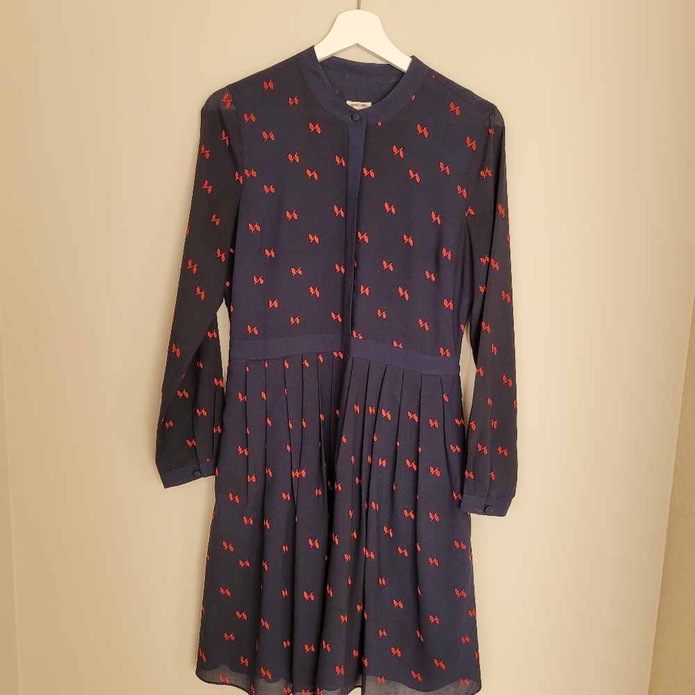 J Crew Leaf Print Sheer Shirt Navy Dress